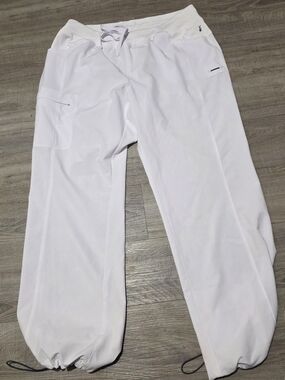 Women's White Straight-Leg Drawstring Scrub Pants
